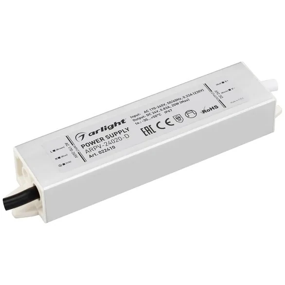 Блок питания arpv-24020-d (24V, 0.8A, 20W) (arlight, IP67 металл, 3 года) 022410