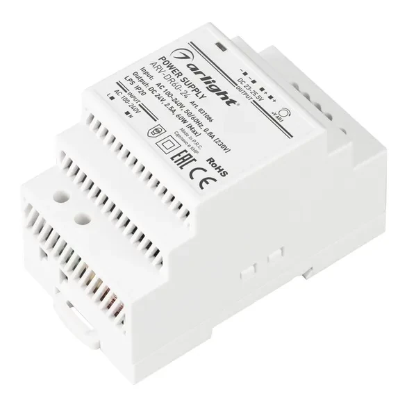 Блок питания ARV-DR60-24 (24V, 2.5A, 60W) (arlight, IP20 din-рейка) 031086
