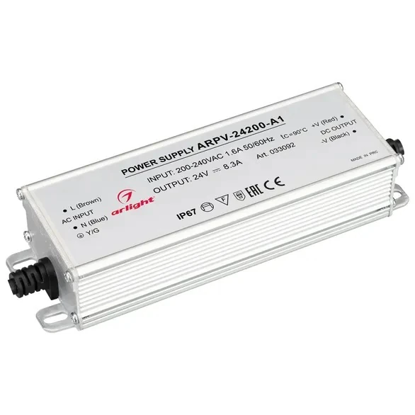 Блок питания ARPV-24200-A1 (24V, 8.3A, 200W) (arlight, IP67 металл, 3 года) 033092