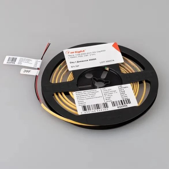 Светодиодная лента COB-X420-4MM 24V DAY4000 (10W/M, IP20, csp, 5M) (arlight, узкая) 040900