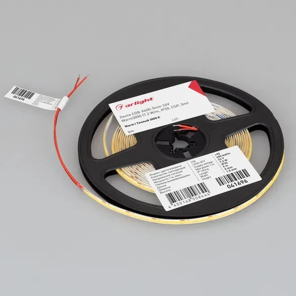 Светодиодная лента COB-X400-5MM 24V WARM3000 (7.2W/M, IP20, csp, 5M) (arlight, -) 041696