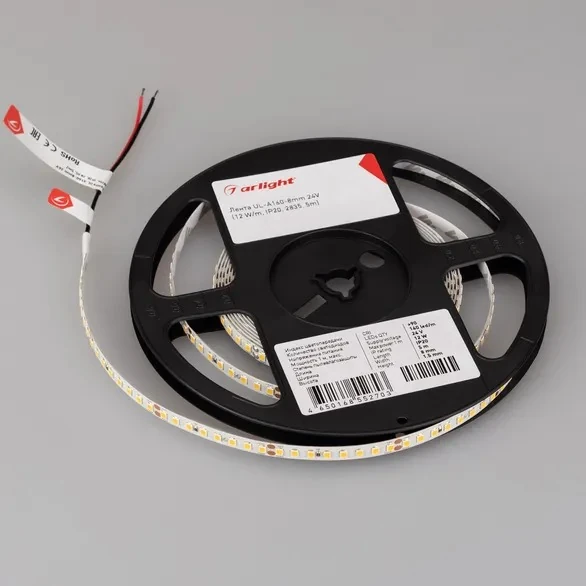 Светодиодная лента UL-A160-8MM 24V WARM3500 (12W/M, IP20, 2835, 5M) (arlight, 7 лет) 042314