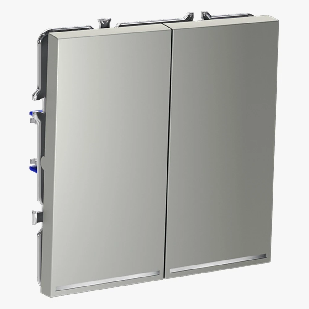 VLS020405 проходной переключатель встраиваемый VOLTUM S70 двухклавишный с подсветкой 10а, (сталь)