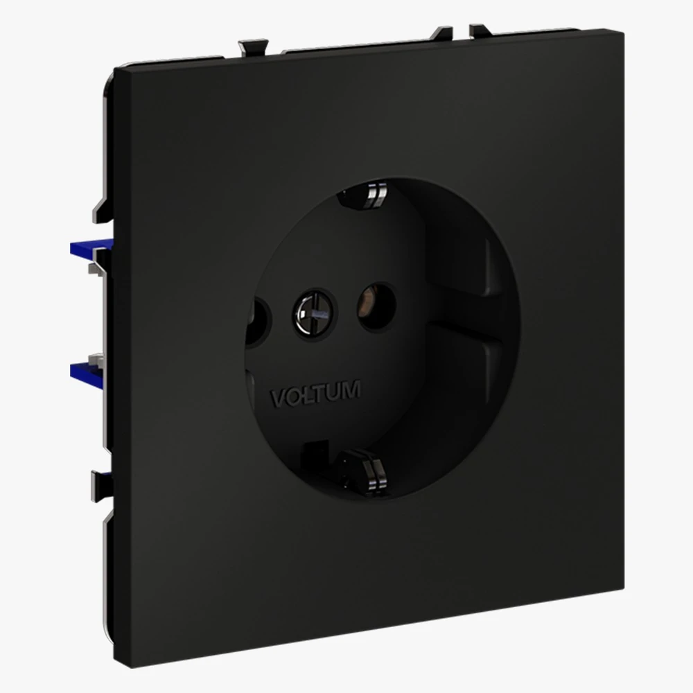 VLS040108 розетка встраиваемая VOLTUM s70с заземлением 16а, (черный матовый)
