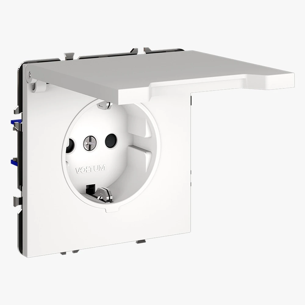 VLS040302 розетка встраиваемая VOLTUM s70с заземлением, защитными шторками и крышкой 16а, (белый матовый)