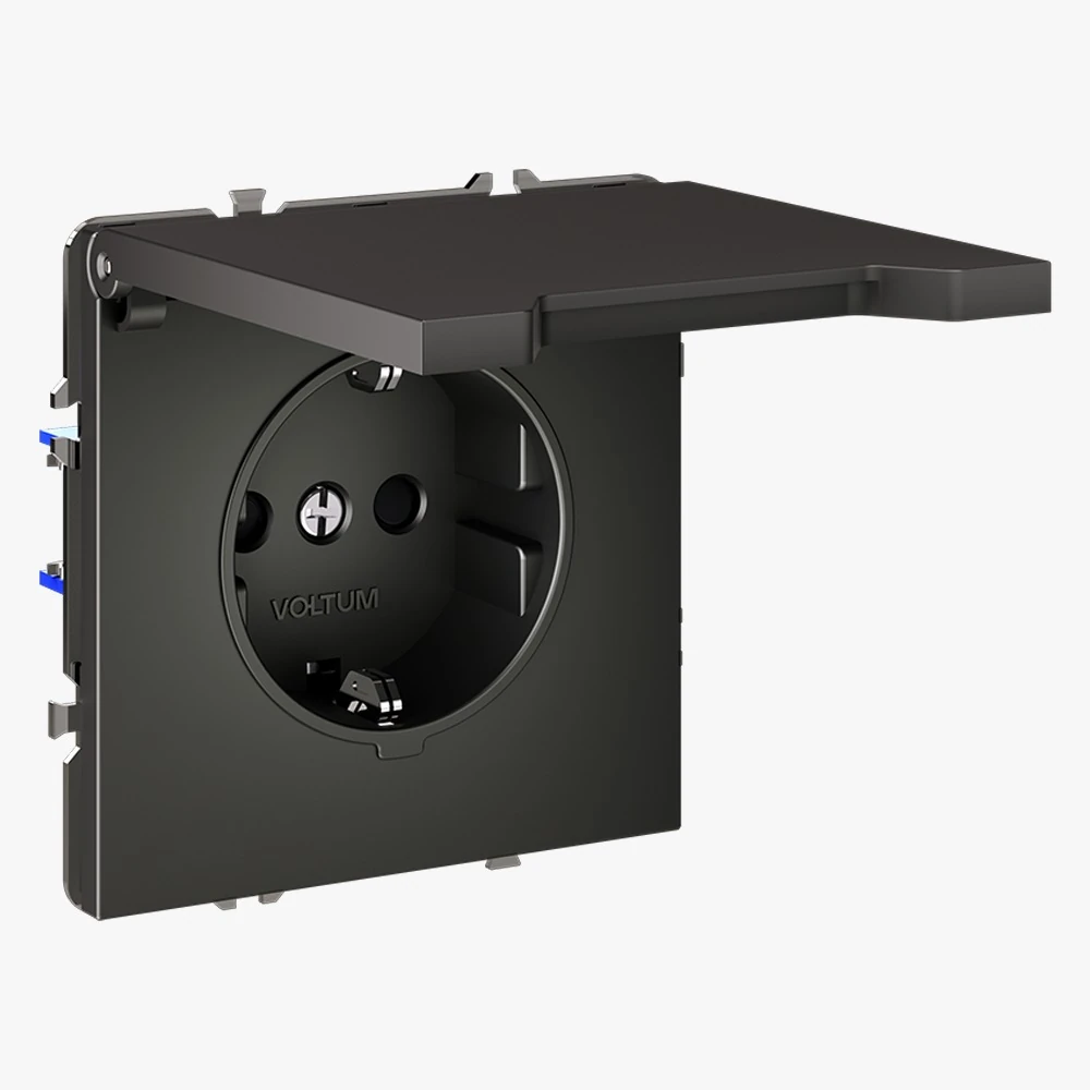 VLS040306 розетка встраиваемая VOLTUM s70с заземлением, защитными шторками и крышкой 16а, (титан)