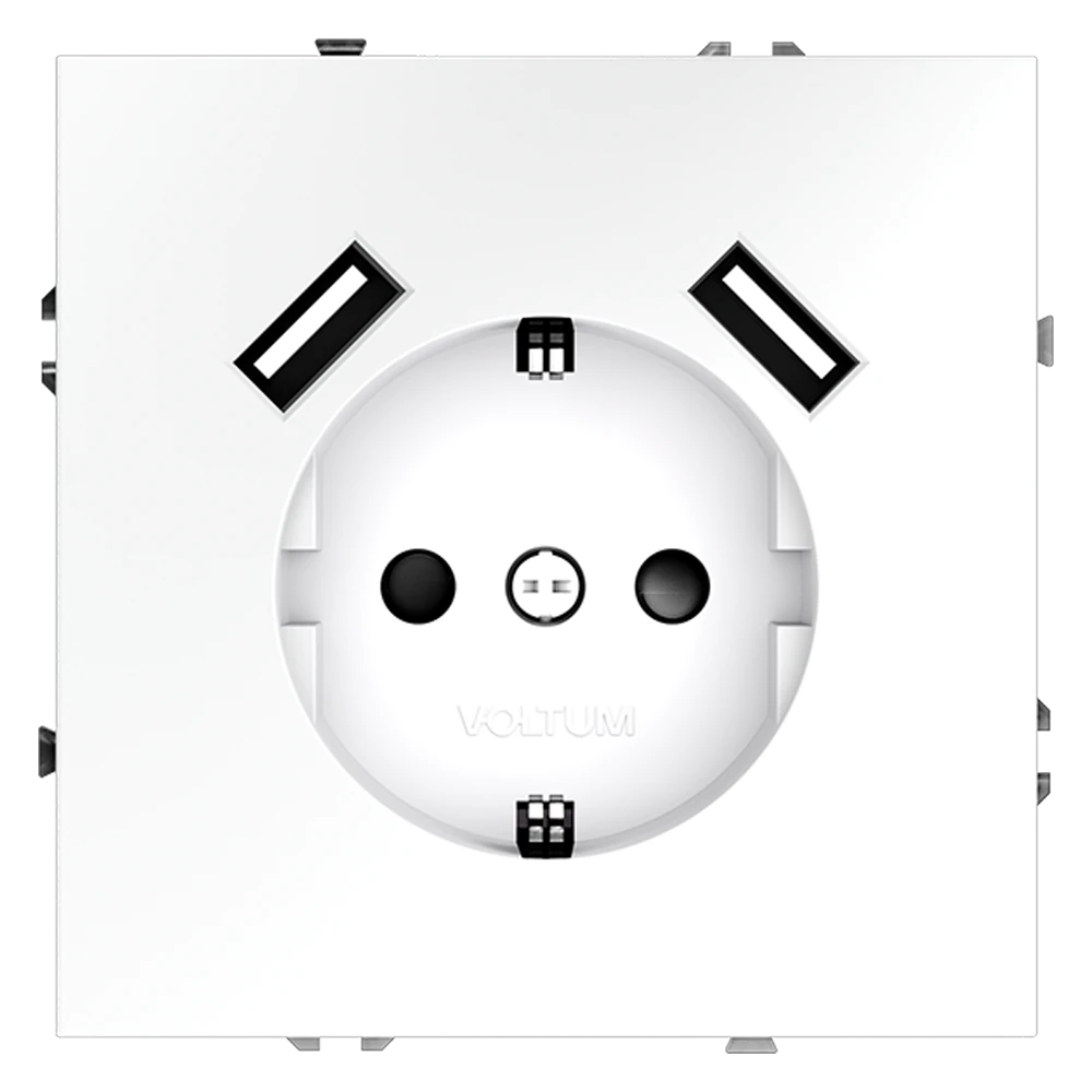 VLS040402 розетка встраиваемая VOLTUM s70с заземлением и защитными шторками, 16а, с usb, a+a, (белый матовый)