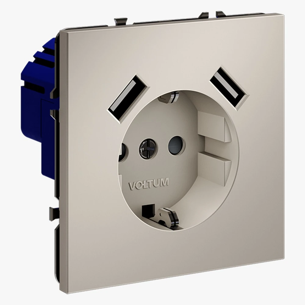 VLS040403 розетка встраиваемая VOLTUM s70с заземлением и защитными шторками, 16а, с usb, a+a, (кашемир)