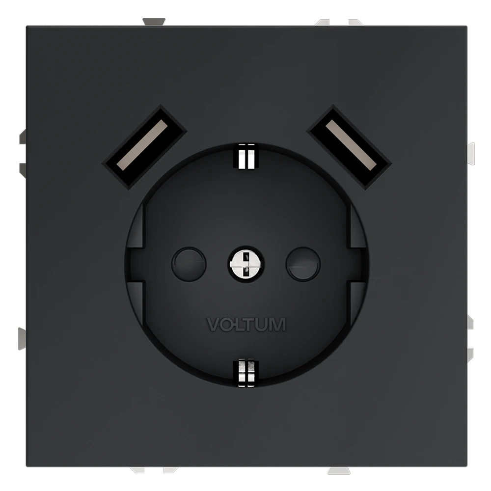 VLS040407 розетка встраиваемая VOLTUM s70с заземлением и защитными шторками, 16а, с usb, a+a, (графит)
