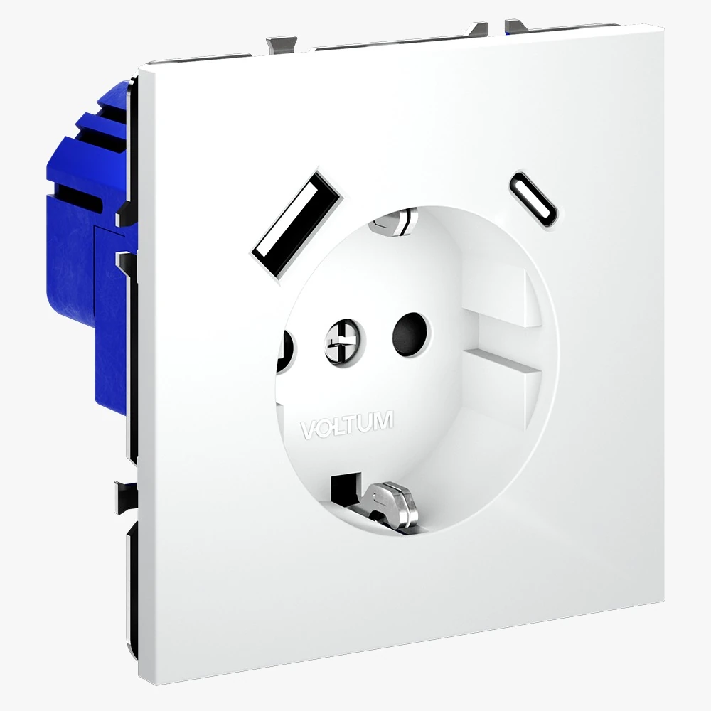 VLS040502 розетка встраиваемая VOLTUM s70с заземлением и защитными шторками, 16а, с usb, a+с, (белый матовый)