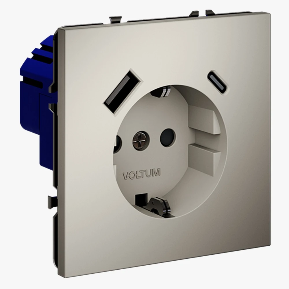 VLS040503 розетка встраиваемая VOLTUM s70с заземлением и защитными шторками, 16а, с usb, a+с, (кашемир)
