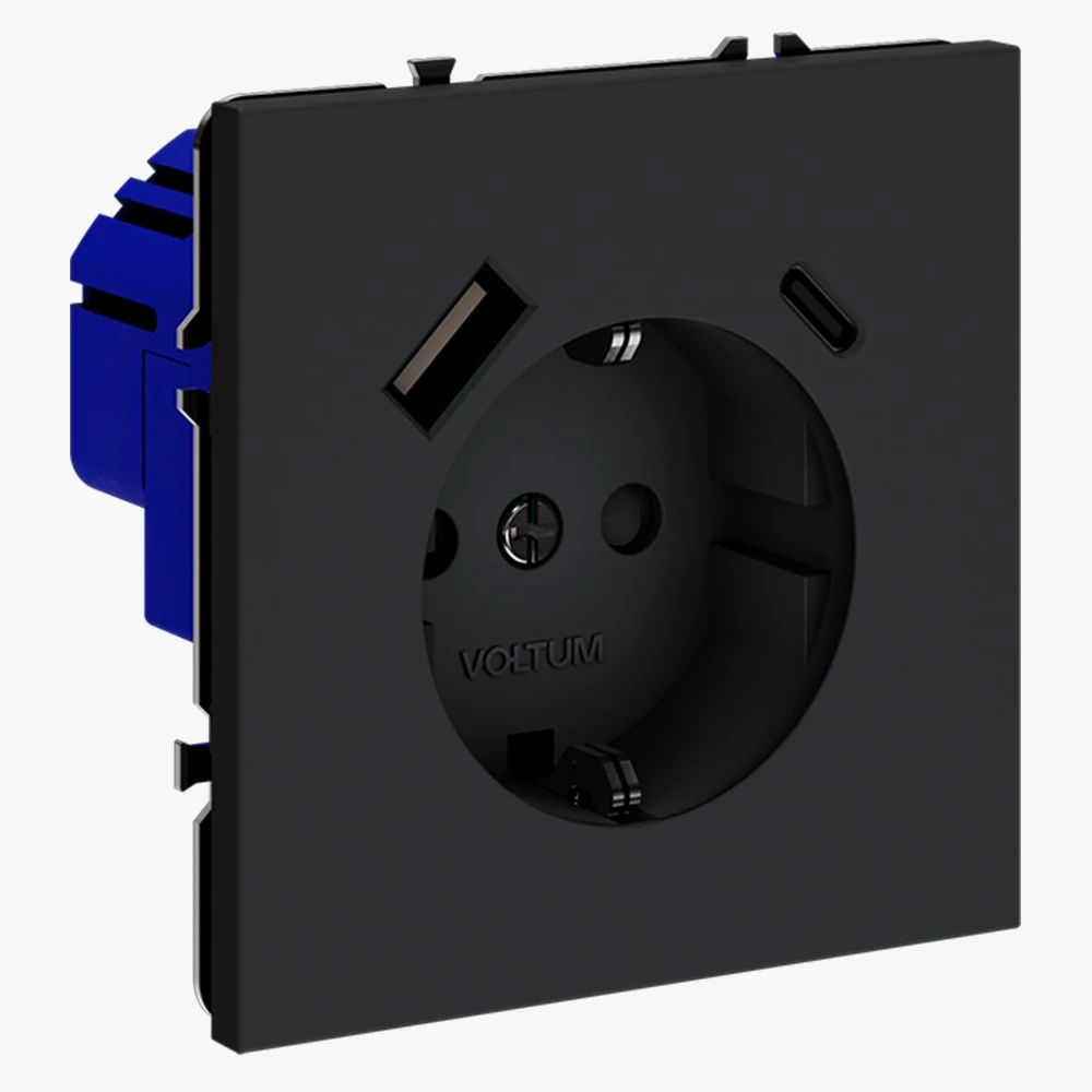 VLS040507 розетка встраиваемая VOLTUM s70с заземлением и защитными шторками, 16а, с usb, a+с, (графит)